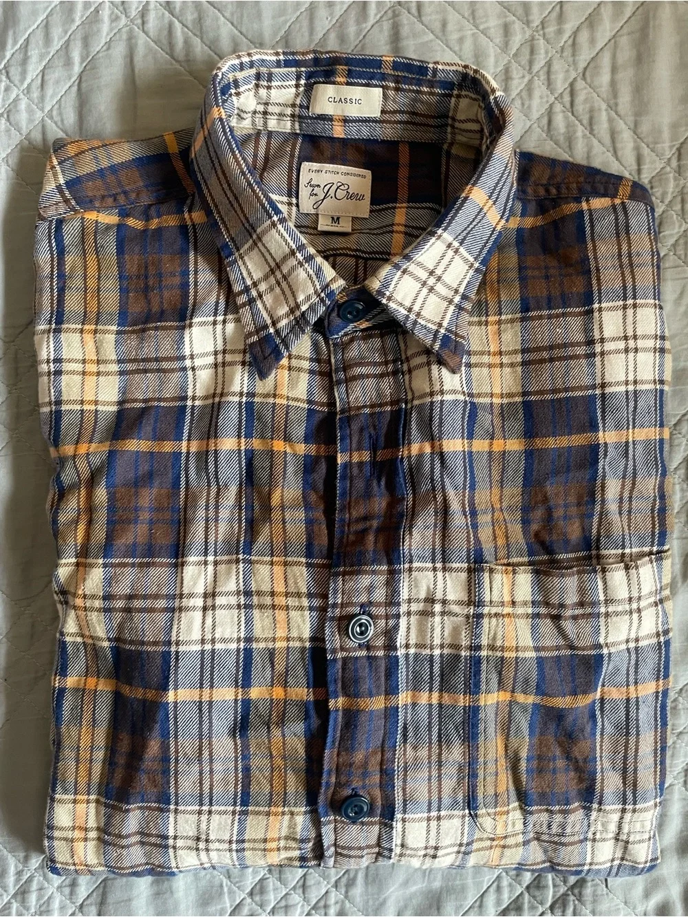 J. Crew Cotton-hemp blend twill shirt in Plaid Blue (Multi) Size M $98 CS016